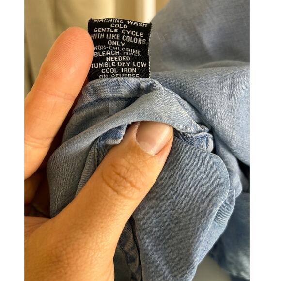 Intro Women's Size 2X Roll Tab Sleeve Medium Blue Chambray Blouse #0468 - Picture 8 of 12